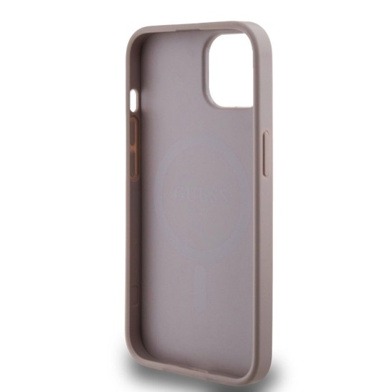 Husa Guess PU Leather 4G Colored Ring MagSafe pentru iPhone 14, Roz (Bakr, GUHMP14SG4GFRP) by www.silkase.ro