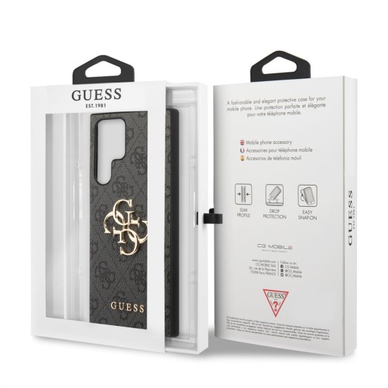 Husă Guess PU 4G Metal Logo pentru Samsung Galaxy S24 Ultra, Grey (Bakr, GUHCS24L4GMGGR) by www.silkase.ro