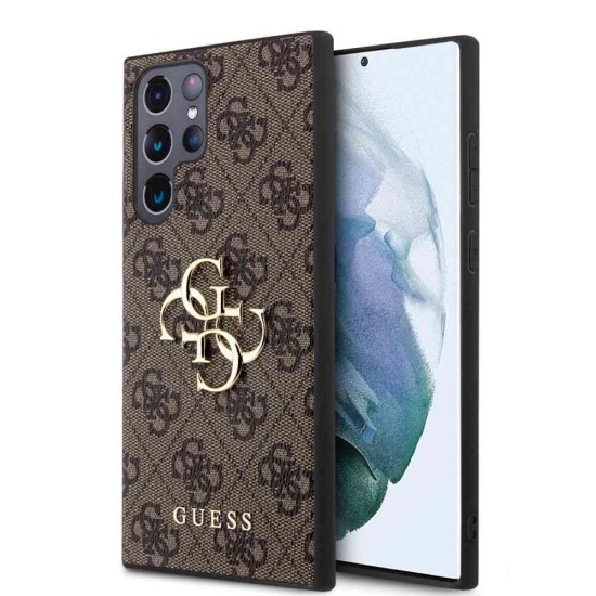 Husa Guess PU 4G Metal Logo pentru Samsung Galaxy S24 Ultra, Maro (Bakr, GUHCS24L4GMGBR) by www.silkase.ro