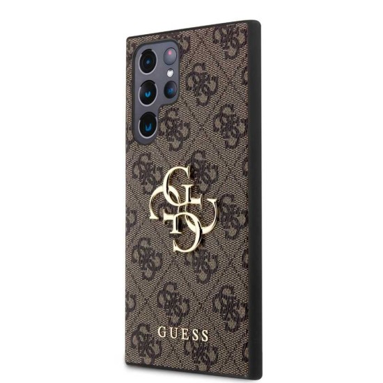 Husa Guess PU 4G Metal Logo pentru Samsung Galaxy S24 Ultra, Maro (Bakr, GUHCS24L4GMGBR) by www.silkase.ro