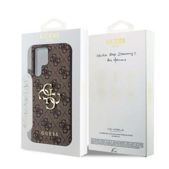 Husa Guess PU 4G Metal Logo pentru Samsung Galaxy S24 Ultra, Maro (Bakr, GUHCS24L4GMGBR) by www.silkase.ro