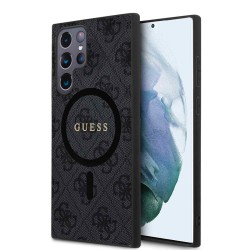 Husa Premium Guess PU Leather 4G Colored Ring MagSafe pentru Samsung Galaxy S24 Ultra, Black