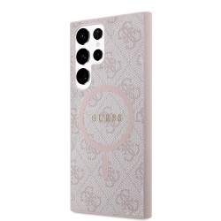 Husa Guess PU Leather 4G Colored Ring MagSafe pentru Samsung Galaxy S24 Ultra, Roz Husa Guess PU Leather 4G Colored Ring MagSafe pentru Samsung Galaxy S24 Ultra, Roz