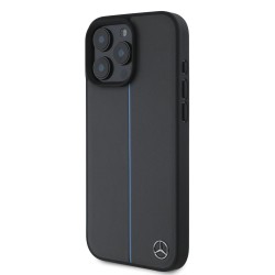 Husa Mercedes Leather Blue Stripe MagSafe pentru iPhone 16 Pro, Gri Antracit Husa Mercedes Leather Blue Stripe MagSafe pentru iPhone 16 Pro, Gri Antracit