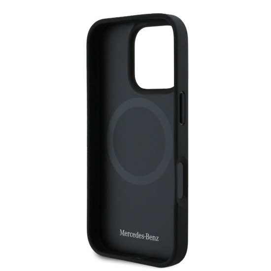 Husa Mercedes Leather Blue Stripe MagSafe pentru iPhone 16 Pro, Gri Antracit (Bakr, MEHMP16L23RURBA) by www.silkase.ro