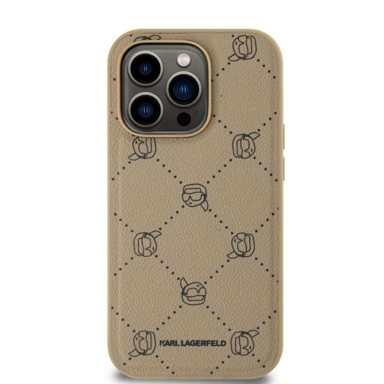 Husa Karl Lagerfeld PU Karl Heads Pattern MagSafe pentru iPhone 14 Pro Max, Bej (Bakr, KLHMP14XPGKHPHE) by www.silkase.ro