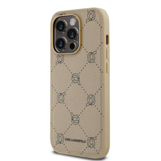 Husa Karl Lagerfeld PU Karl Heads Pattern MagSafe pentru iPhone 14 Pro Max, Bej (Bakr, KLHMP14XPGKHPHE) by www.silkase.ro