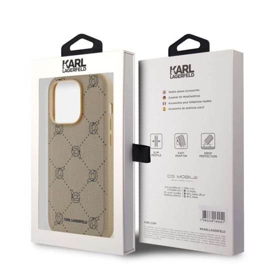 Husa Karl Lagerfeld PU Karl Heads Pattern MagSafe pentru iPhone 14 Pro Max, Bej (Bakr, KLHMP14XPGKHPHE) by www.silkase.ro