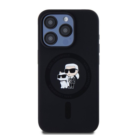 Husa Karl Lagerfeld Liquid Silicone Karl and Choupette MagSafe pentru iPhone 15 Pro, Neagra (Bakr, KLHMP15LSCMKCRHK) by www.silkase.ro