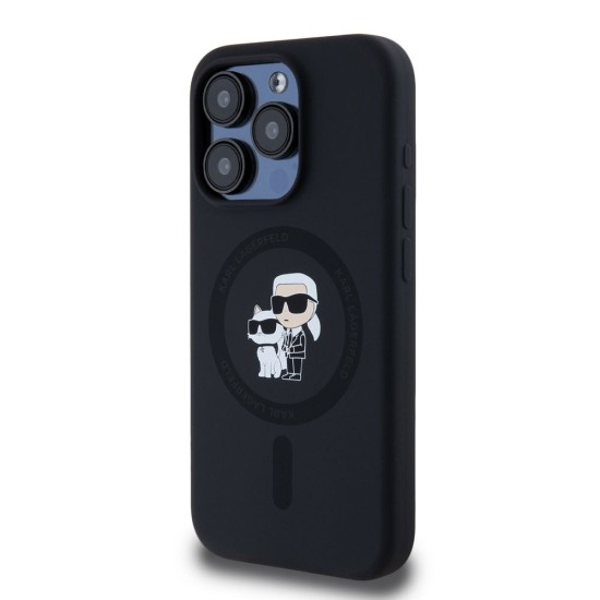 Husa Karl Lagerfeld Liquid Silicone Karl and Choupette MagSafe pentru iPhone 15 Pro, Neagra (Bakr, KLHMP15LSCMKCRHK) by www.silkase.ro