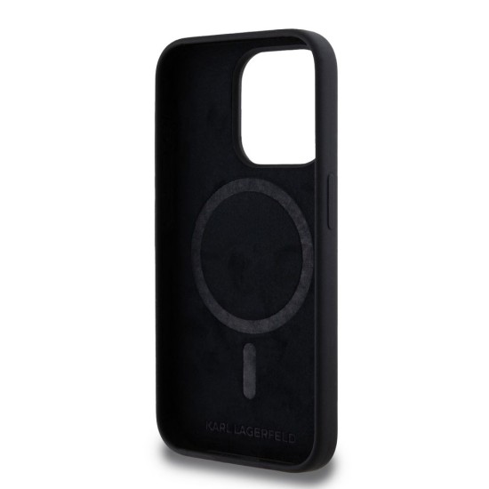 Husa Karl Lagerfeld Liquid Silicone Karl and Choupette MagSafe pentru iPhone 15 Pro, Neagra (Bakr, KLHMP15LSCMKCRHK) by www.silkase.ro