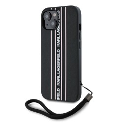 Husa Karl Lagerfeld PU Saffiano Athleisure Stripe and Strap pentru iPhone 15, Roz