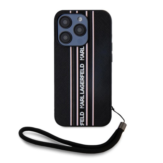 Husa Karl Lagerfeld PU Saffiano Athleisure Stripe and Strap pentru iPhone 15 Pro Max, Roz (Bakr, KLHCP15XPAMSCNSP) by www.silkase.ro