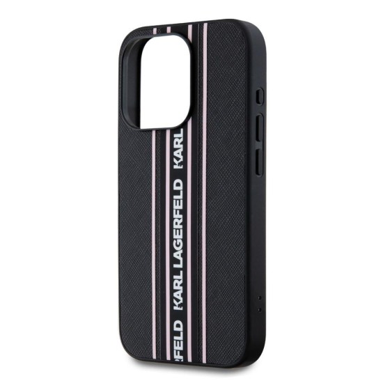Husa Karl Lagerfeld PU Saffiano Athleisure Stripe and Strap pentru iPhone 15 Pro Max, Roz (Bakr, KLHCP15XPAMSCNSP) by www.silkase.ro