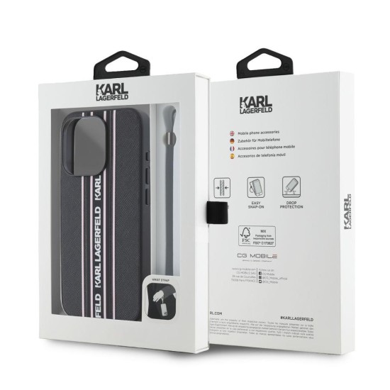 Husa Karl Lagerfeld PU Saffiano Athleisure Stripe and Strap pentru iPhone 15 Pro Max, Roz (Bakr, KLHCP15XPAMSCNSP) by www.silkase.ro