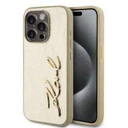 Husa Karl Lagerfeld Wrinkled PU Signature Logo pentru iPhone 15 Pro, Aurie