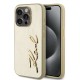Husa Karl Lagerfeld Wrinkled PU Signature Logo pentru iPhone 15 Pro, Aurie (Bakr, KLHCP15LPFMFBKMD) by www.silkase.ro