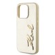 Husa Karl Lagerfeld Wrinkled PU Signature Logo pentru iPhone 15 Pro, Aurie (Bakr, KLHCP15LPFMFBKMD) by www.silkase.ro