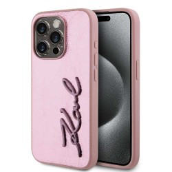 Husa Karl Lagerfeld Wrinkled PU Signature Logo pentru iPhone 15 Pro, Roz