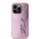 Husa Karl Lagerfeld Wrinkled PU Signature Logo pentru iPhone 15 Pro, Roz (Bakr, KLHCP15LPFMFBKMP) by www.silkase.ro