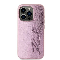 Husa Karl Lagerfeld Wrinkled PU Signature Logo pentru iPhone 15 Pro Max, Roz