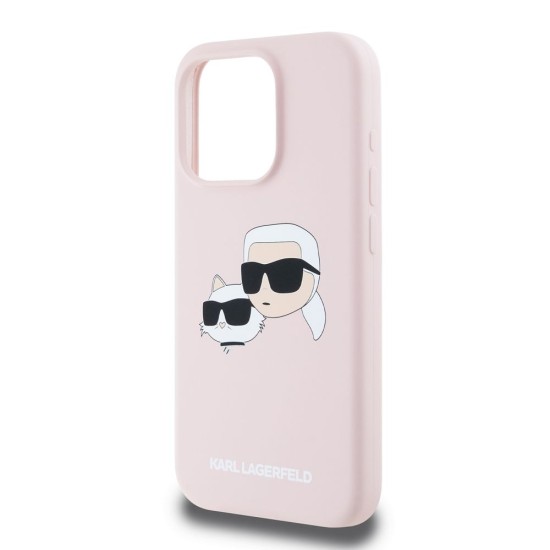 Husa Karl Lagerfeld Liquid Silicone Double Heads MagSafe pentru iPhone 15 Pro Max, Roz (Bakr, KLHMP15XSKCHPPLP) by www.silkase.ro