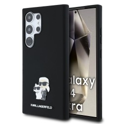 Husa Karl Lagerfeld Liquid Silicone Metal Karl and Choupette pentru Samsung Galaxy S24 Ultra, Neagra