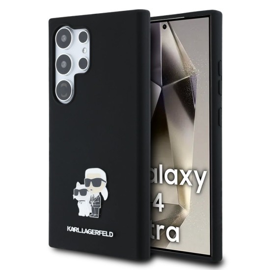 Husa Karl Lagerfeld Liquid Silicone Metal Karl and Choupette pentru Samsung Galaxy S24 Ultra, Neagra (Bakr, KLHCS24LSMHKCNPK) by www.silkase.ro