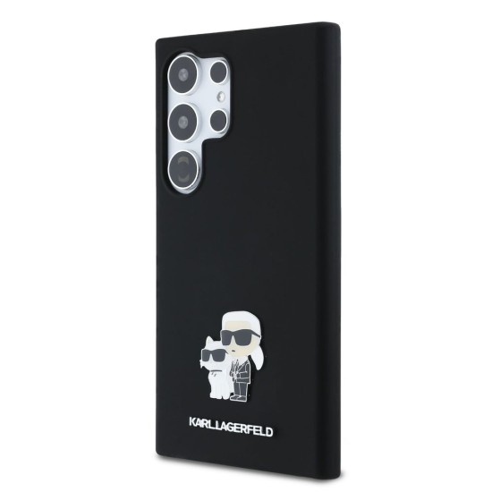Husa Karl Lagerfeld Liquid Silicone Metal Karl and Choupette pentru Samsung Galaxy S24 Ultra, Neagra (Bakr, KLHCS24LSMHKCNPK) by www.silkase.ro