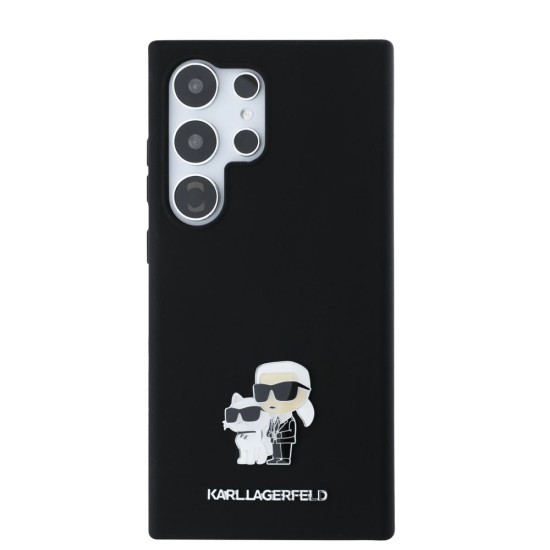 Husa Karl Lagerfeld Liquid Silicone Metal Karl and Choupette pentru Samsung Galaxy S24 Ultra, Neagra (Bakr, KLHCS24LSMHKCNPK) by www.silkase.ro