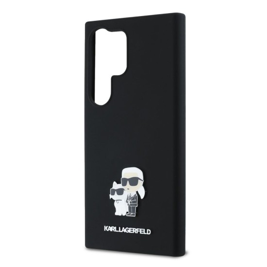 Husa Karl Lagerfeld Liquid Silicone Metal Karl and Choupette pentru Samsung Galaxy S24 Ultra, Neagra (Bakr, KLHCS24LSMHKCNPK) by www.silkase.ro