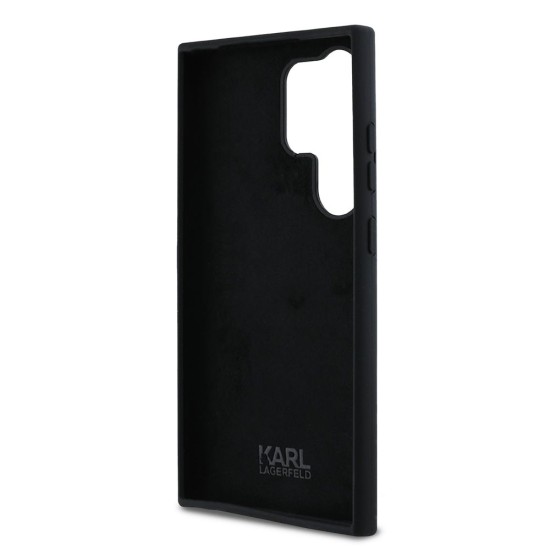 Husa Karl Lagerfeld Liquid Silicone Metal Karl and Choupette pentru Samsung Galaxy S24 Ultra, Neagra (Bakr, KLHCS24LSMHKCNPK) by www.silkase.ro