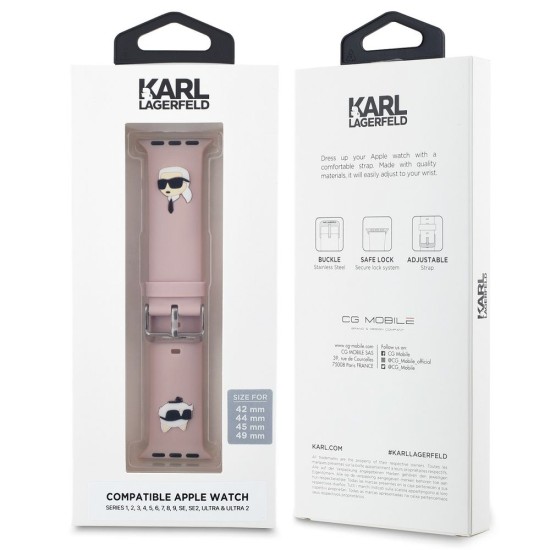 Curea Karl Lagerfeld Karl and Choupette Head NFT pentru Apple Watch 42/44/45/46/49mm Pink (Bakr, KLAWLSLKCNP) by www.silkase.ro