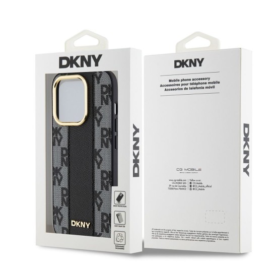 Husa Premium DKNY PU Leather Checkered Pattern MagSafe pentru iPhone 15 Pro, Black (Bakr, DKHMP15LPCPVSLK) by www.silkase.ro