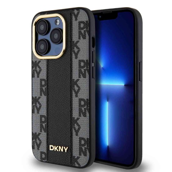 Husa Premium DKNY PU Leather Checkered Pattern MagSafe pentru iPhone 15 Pro, Black (Bakr, DKHMP15LPCPVSLK) by www.silkase.ro