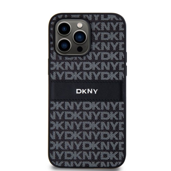 Husă DKNY PU Leather Repeat Pattern Tonal Stripe pentru iPhone 14 Pro, Black (Bakr, DKHCP14LPRTHSLK) by www.silkase.ro