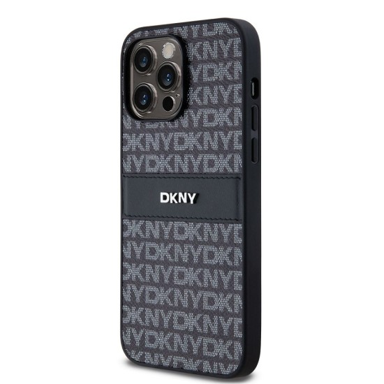 Husă DKNY PU Leather Repeat Pattern Tonal Stripe pentru iPhone 14 Pro, Black (Bakr, DKHCP14LPRTHSLK) by www.silkase.ro