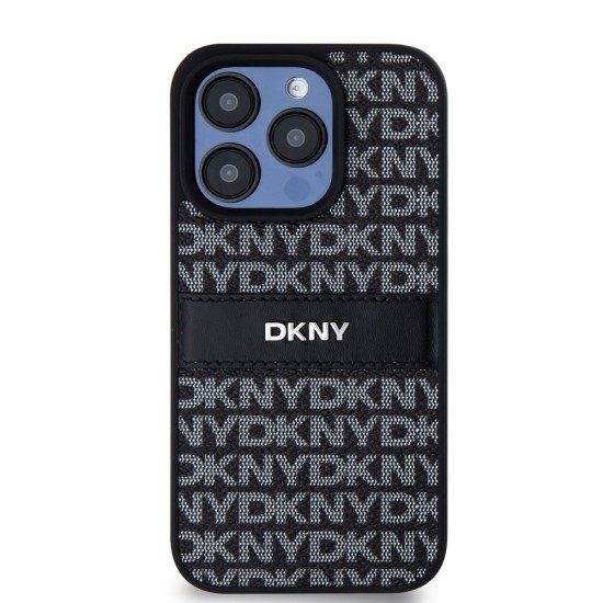 Husă Premium DKNY PU Leather Repeat Pattern Tonal Stripe pentru iPhone 14 Pro Max, Black (Bakr, DKHCP14XPRTHSLK) by www.silkase.ro