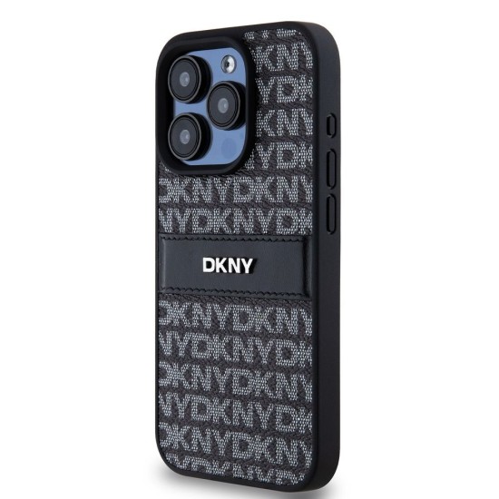 Husă Premium DKNY PU Leather Repeat Pattern Tonal Stripe pentru iPhone 14 Pro Max, Black (Bakr, DKHCP14XPRTHSLK) by www.silkase.ro