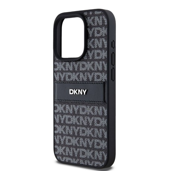Husă Premium DKNY PU Leather Repeat Pattern Tonal Stripe pentru iPhone 14 Pro Max, Black (Bakr, DKHCP14XPRTHSLK) by www.silkase.ro