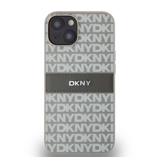 Husă DKNY PU Leather Repeat Pattern Tonal Stripe pentru iPhone 14, Beige (Bakr, DKHCP14SPRTHSLE) by www.silkase.ro