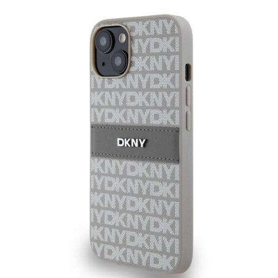 Husă DKNY PU Leather Repeat Pattern Tonal Stripe pentru iPhone 14, Beige (Bakr, DKHCP14SPRTHSLE) by www.silkase.ro