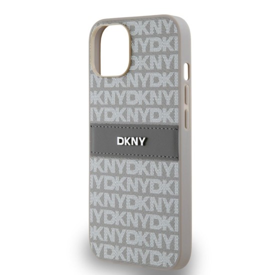 Husă DKNY PU Leather Repeat Pattern Tonal Stripe pentru iPhone 14, Beige (Bakr, DKHCP14SPRTHSLE) by www.silkase.ro