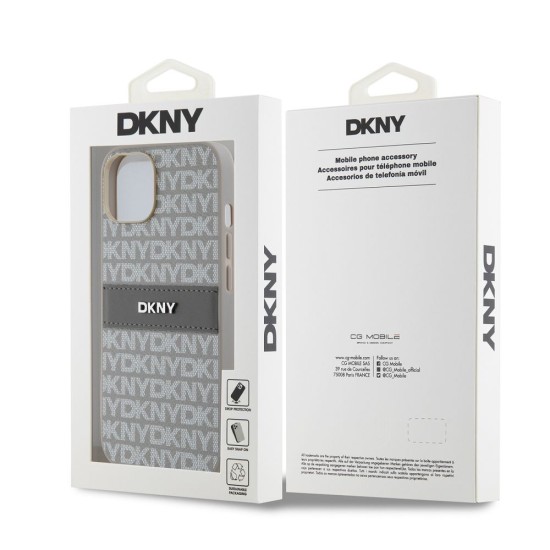 Husă DKNY PU Leather Repeat Pattern Tonal Stripe pentru iPhone 14, Beige (Bakr, DKHCP14SPRTHSLE) by www.silkase.ro
