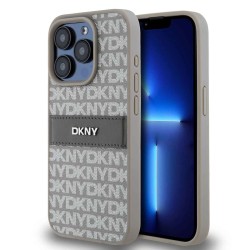Husa iPhone 14 Pro Max DKNY PU Leather Repeat Pattern Tonal Stripe, Beige