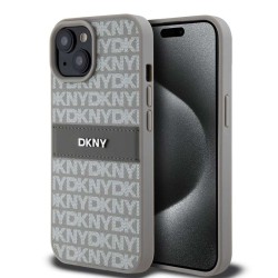 Husă de Protecție iPhone 15 DKNY PU Leather Repeat Pattern Tonal Stripe, Beige