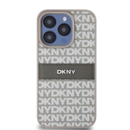 Husă DKNY PU Leather Repeat Pattern Tonal Stripe pentru iPhone 15 Pro, Beige (Bakr, DKHCP15LPRTHSLE) by www.silkase.ro