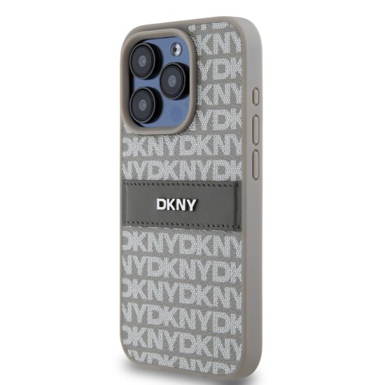 Husă DKNY PU Leather Repeat Pattern Tonal Stripe pentru iPhone 15 Pro, Beige (Bakr, DKHCP15LPRTHSLE) by www.silkase.ro