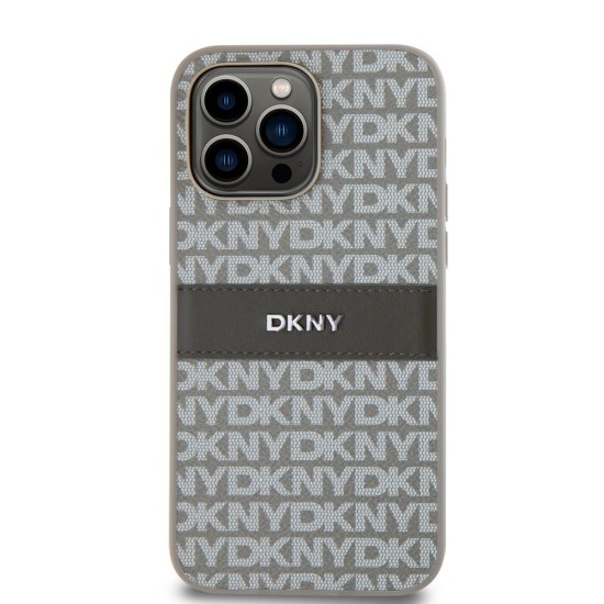 Husă DKNY PU Leather Repeat Pattern Tonal Stripe pentru iPhone 15 Pro Max, Beige (Bakr, DKHCP15XPRTHSLE) by www.silkase.ro