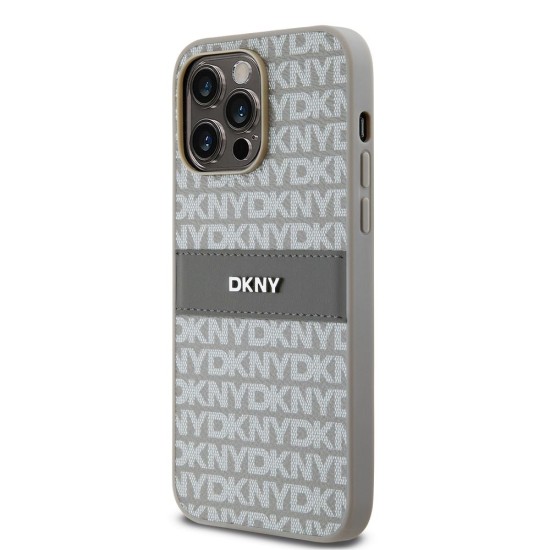 Husă DKNY PU Leather Repeat Pattern Tonal Stripe pentru iPhone 15 Pro Max, Beige (Bakr, DKHCP15XPRTHSLE) by www.silkase.ro